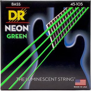 DR Strings NGB-45 Hi-Def neon green bass-strings, 045-105
